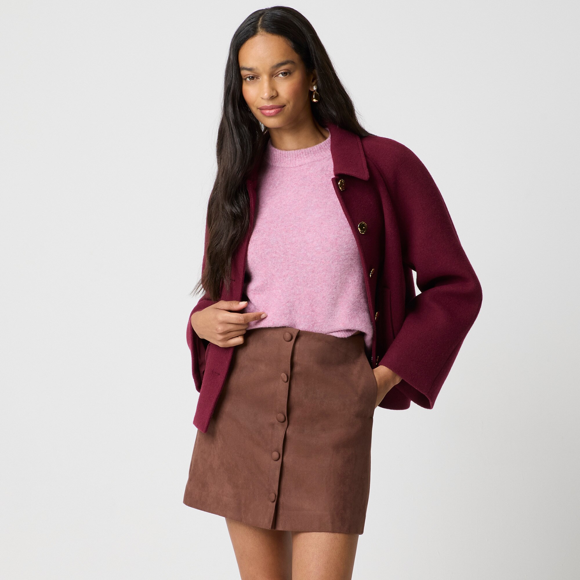 Faux-suede button-front A-line skirt 60$