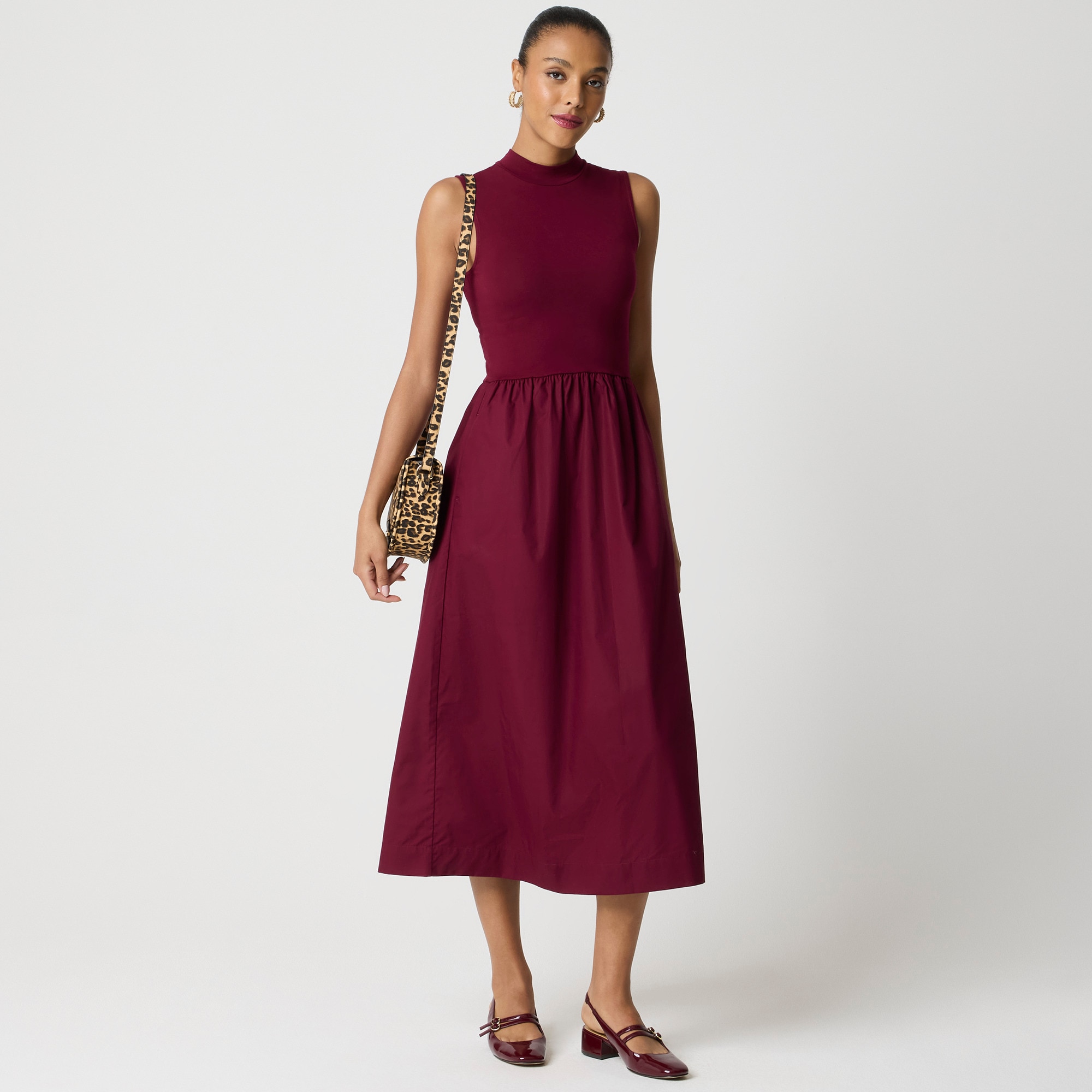 Petite mockneck knit mixed-media dress 70$