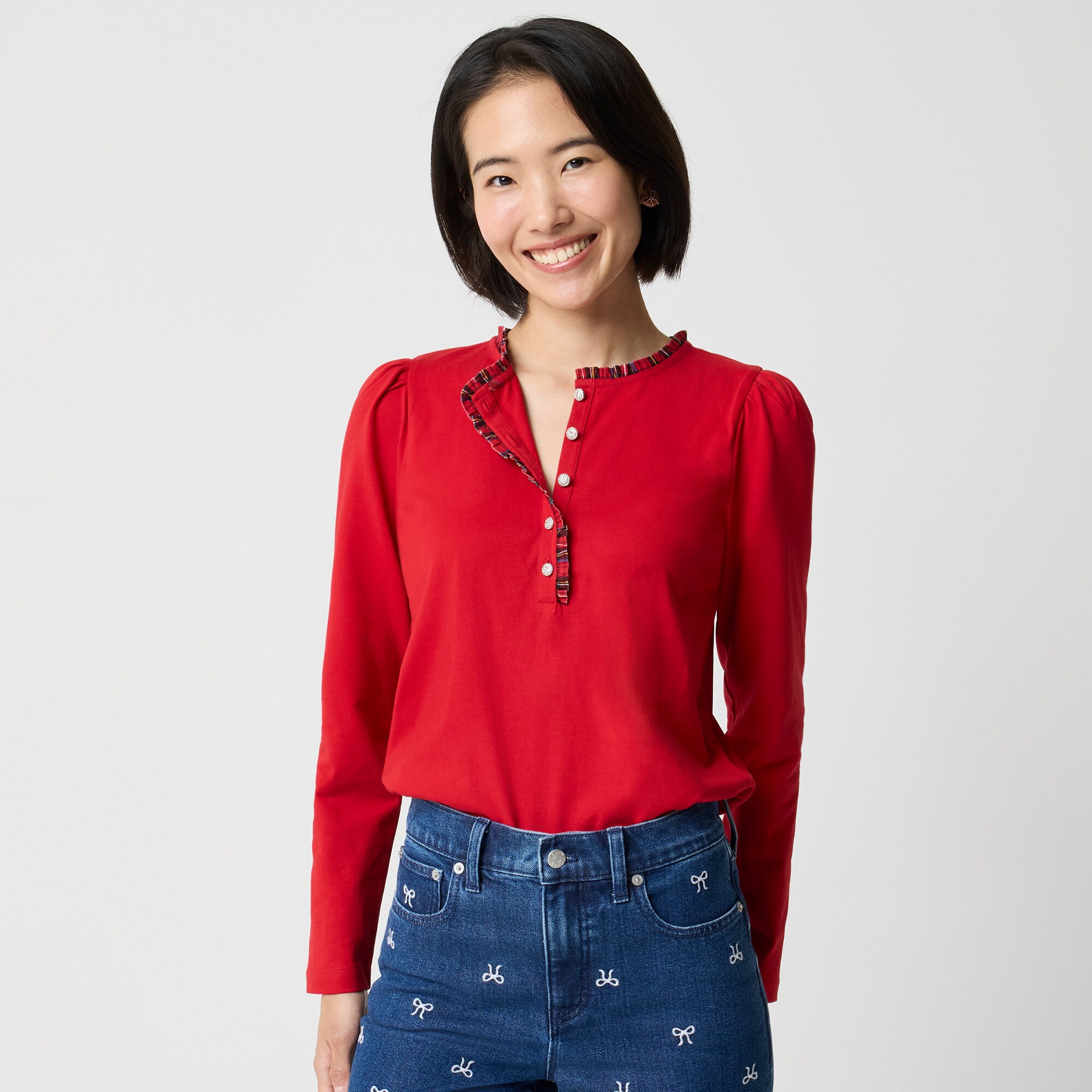 Long-sleeve tartan and jewels henley