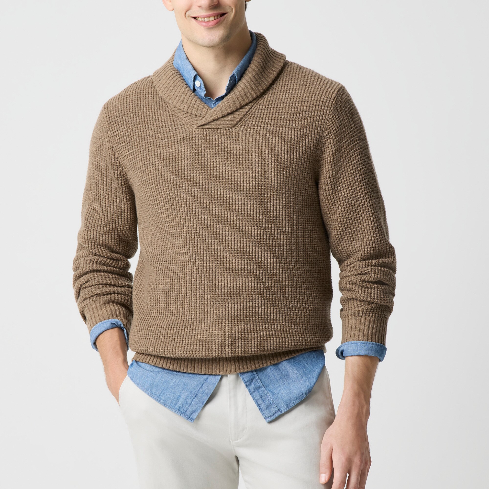 Waffle-stitch Shawl-collar Sweater For Men | Factory