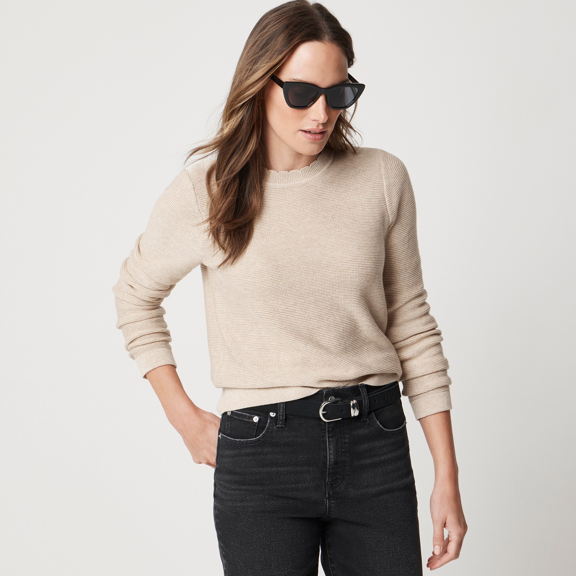 Scalloped crewneck sweater
