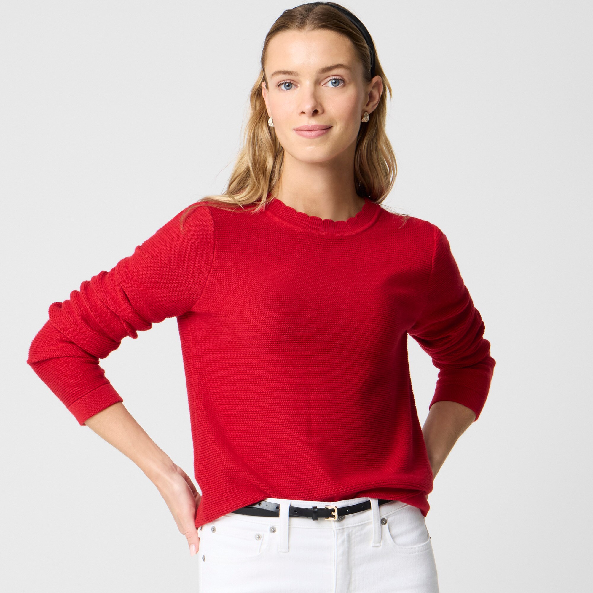 Scalloped crewneck sweater