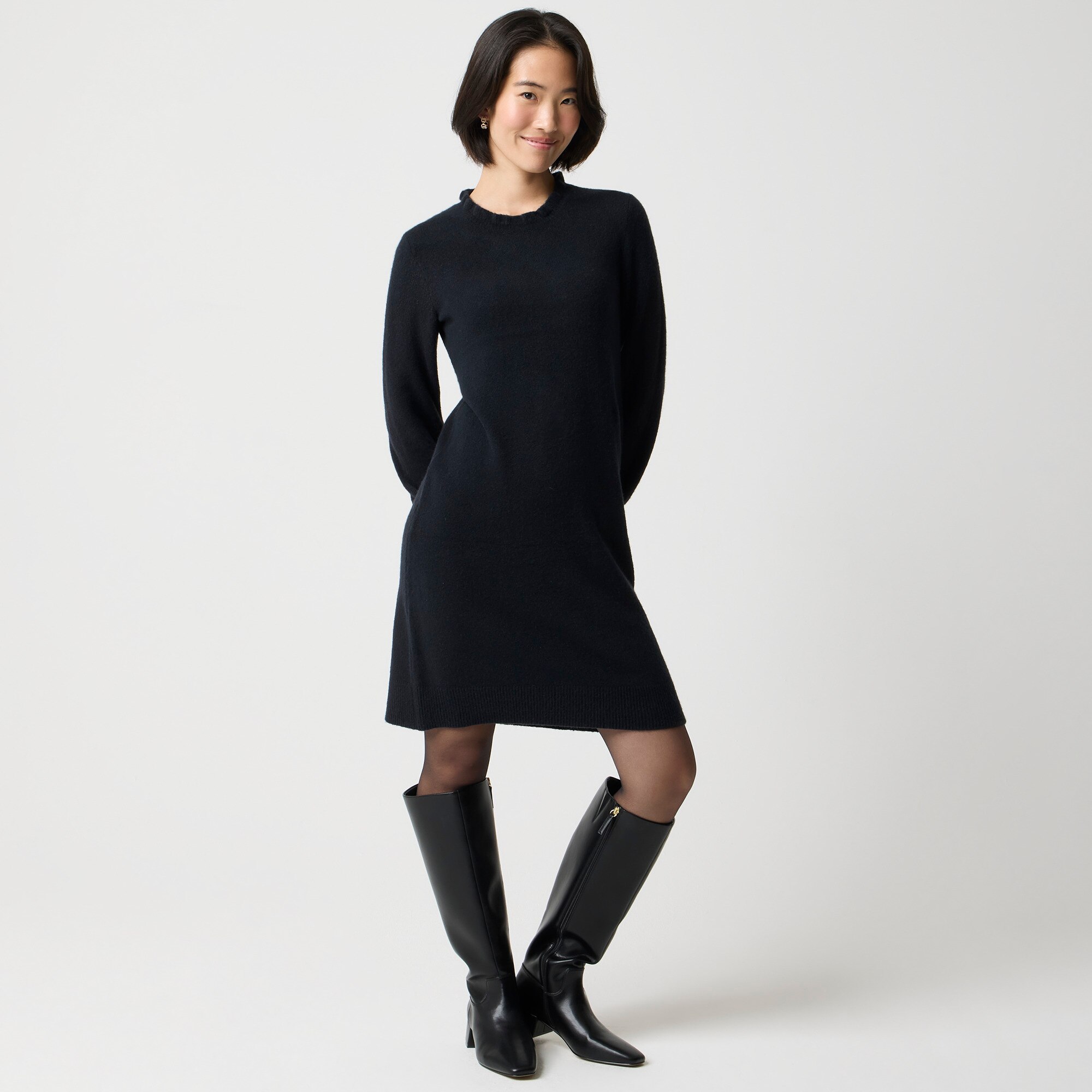 Ruffleneck sweater-dress in extra-soft yarn