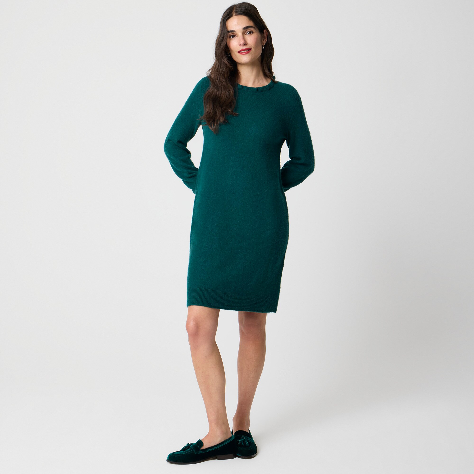 Ruffleneck sweater-dress in extra-soft yarn