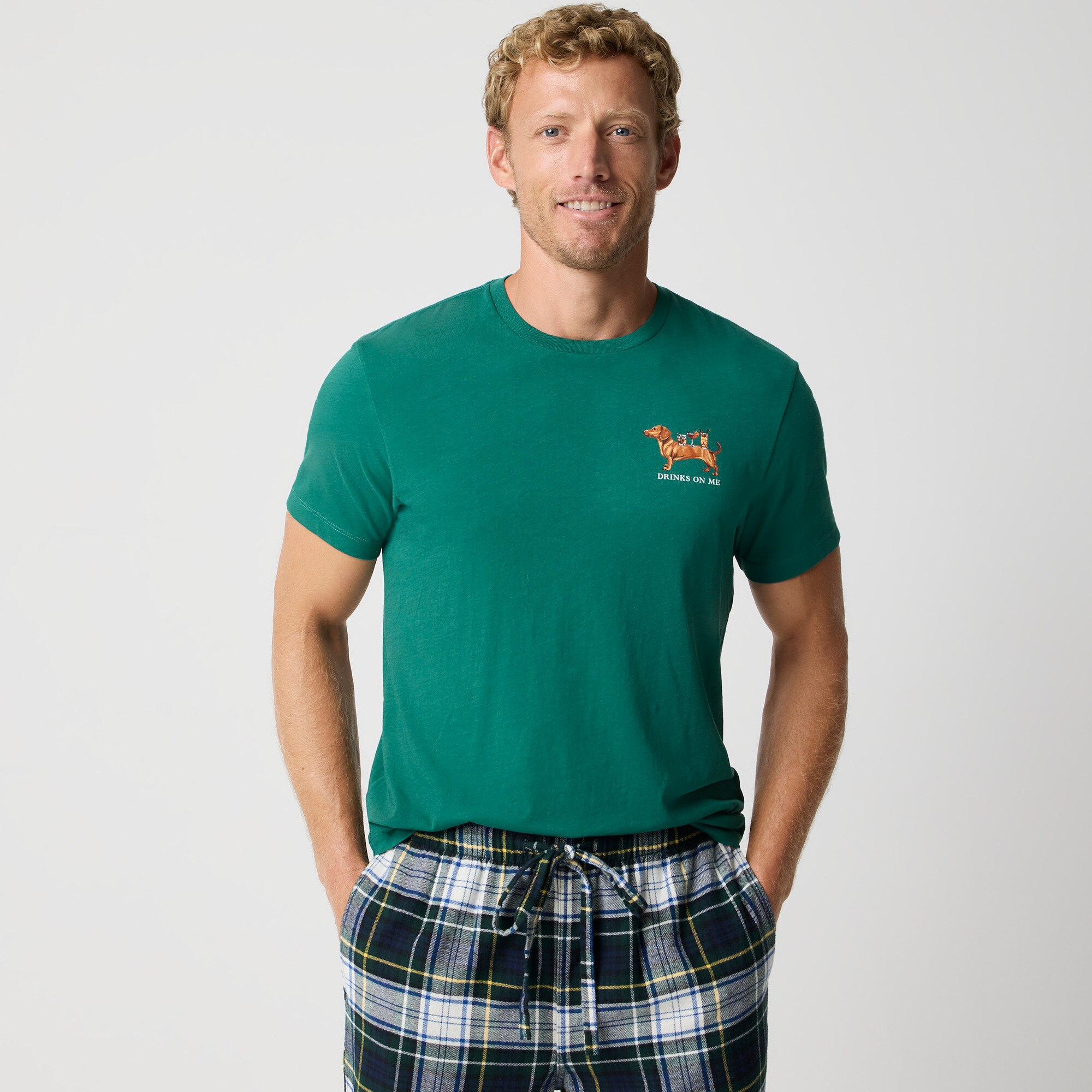 "Drinks on me" dachshund graphic tee