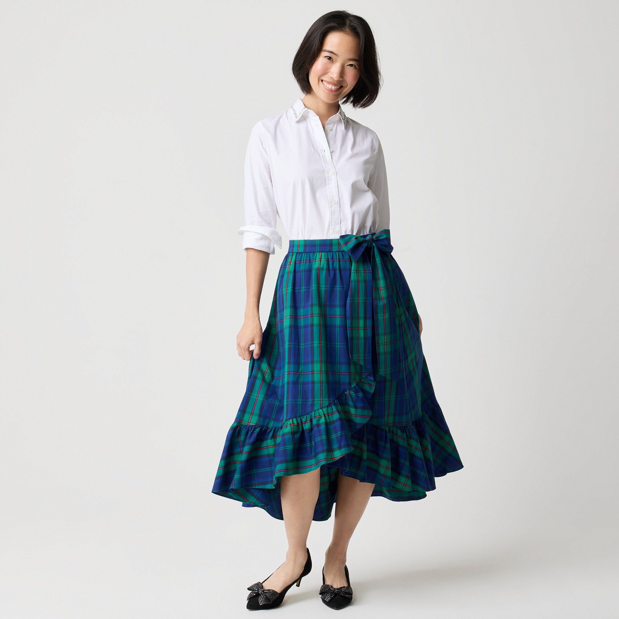 Tartan wrap midi skirt
