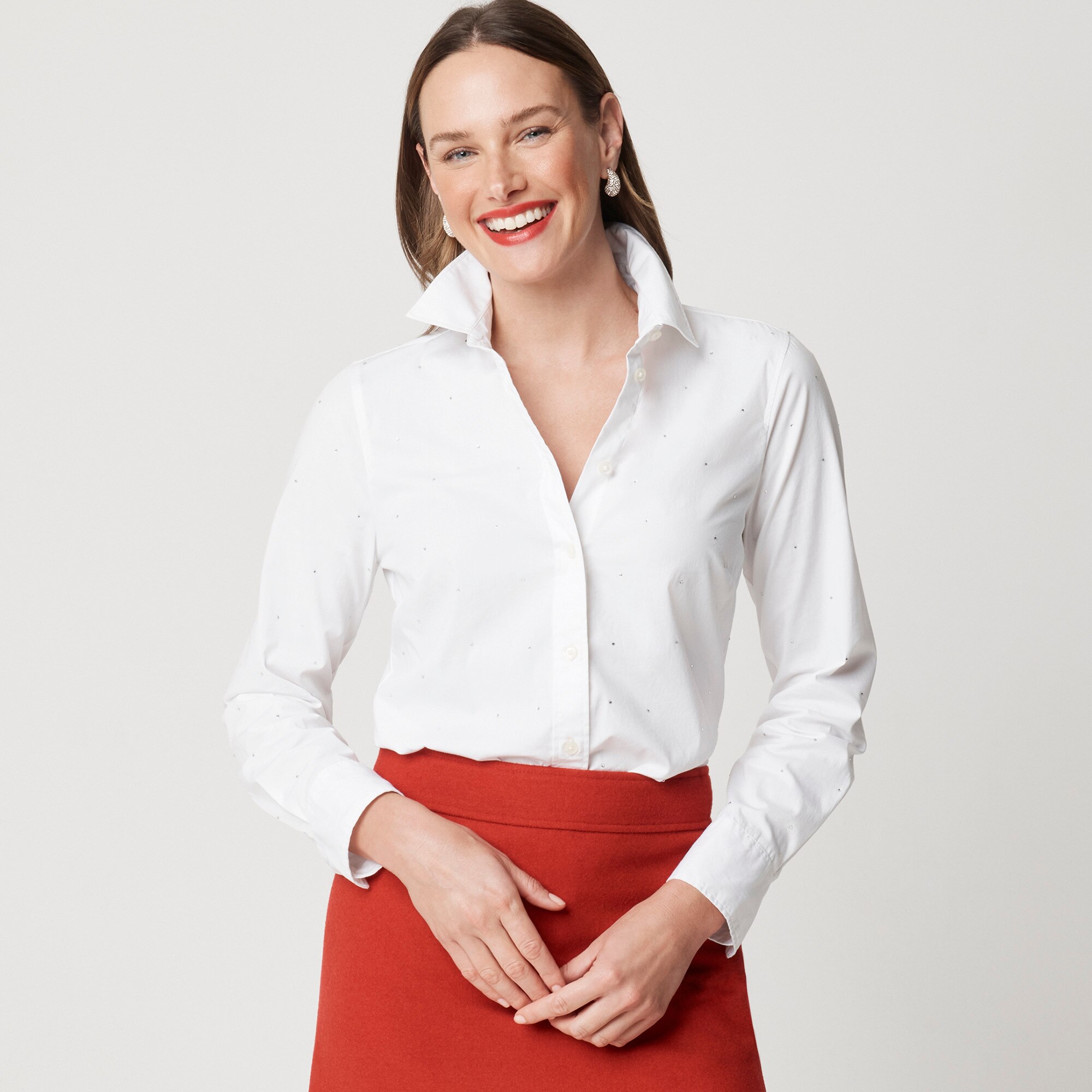 Petite jewel-embellished button-up shirt