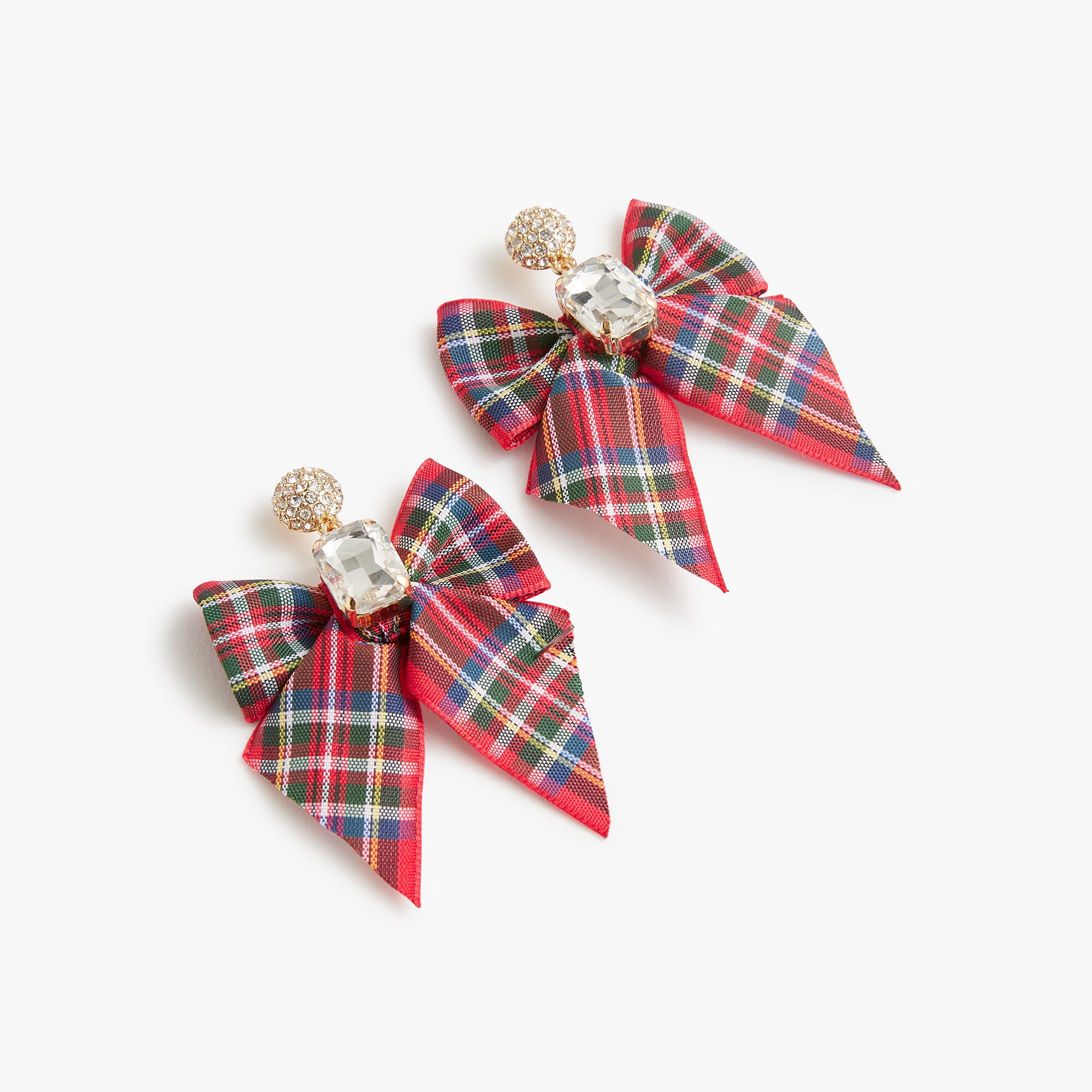 Tartan bow crystal statement earrings 44$