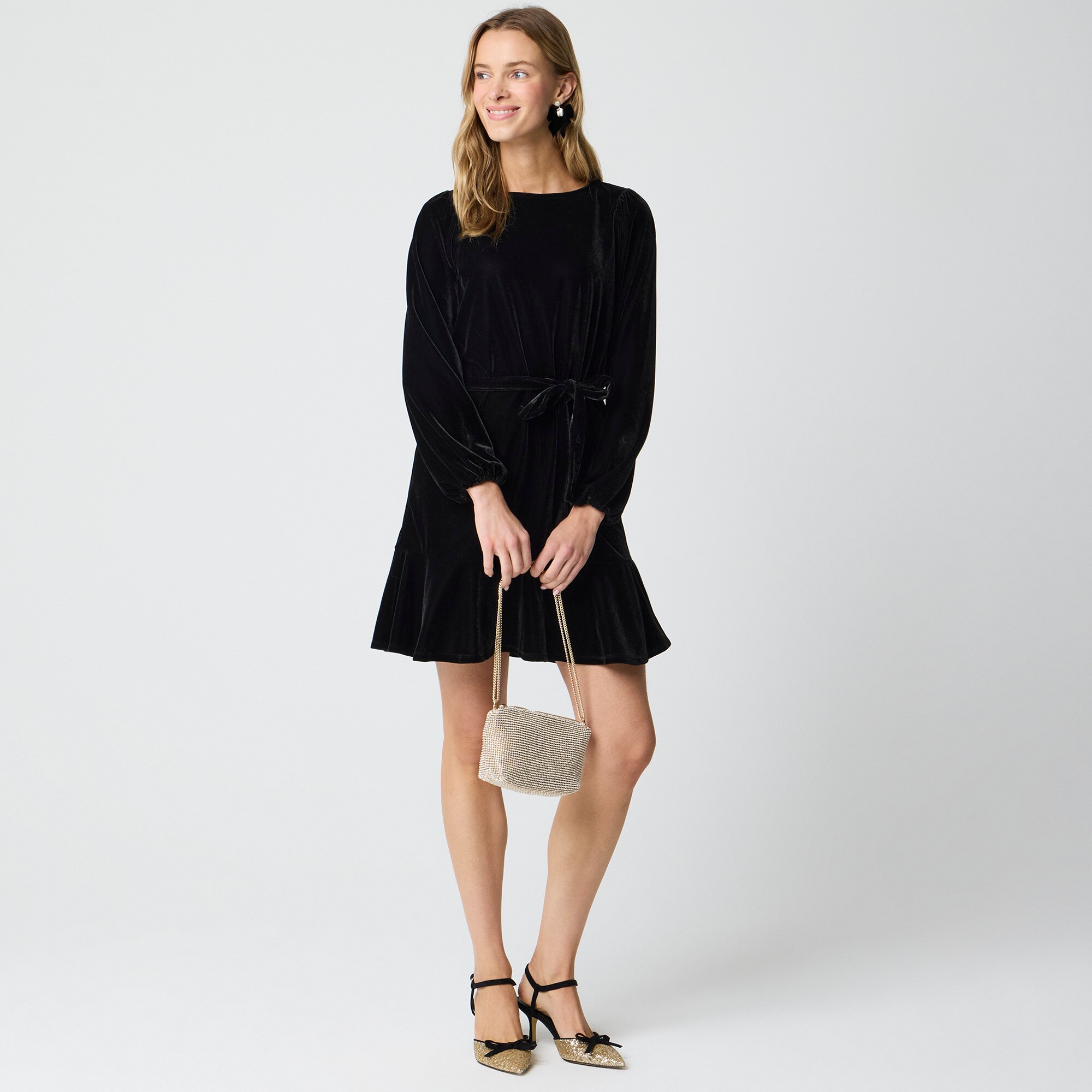 Tie-waist mini velvet dress