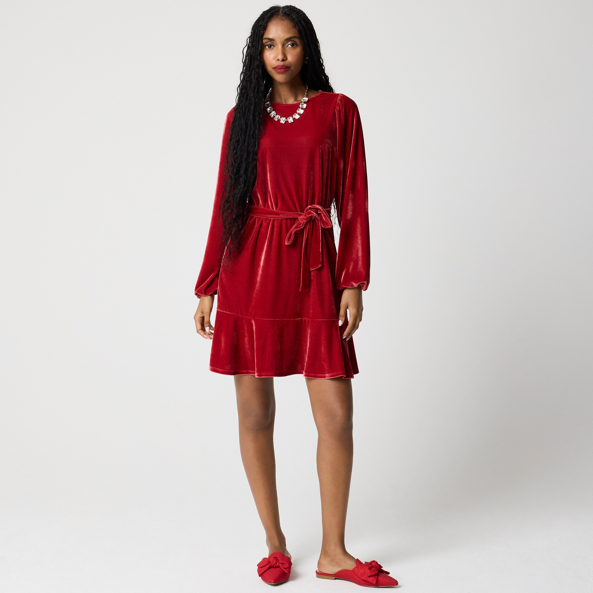 Velvet tie-waist mini dress