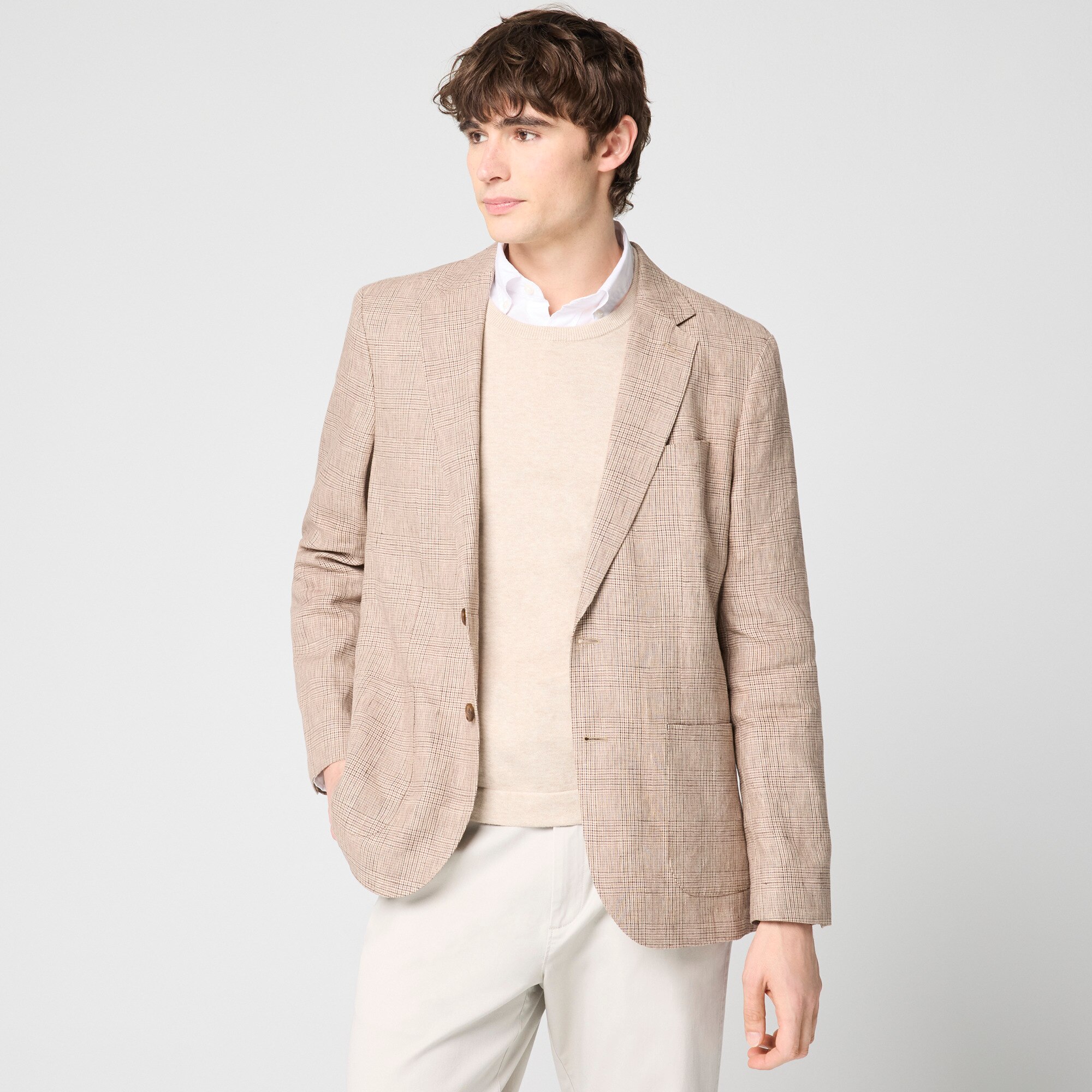 Plaid linen blazer