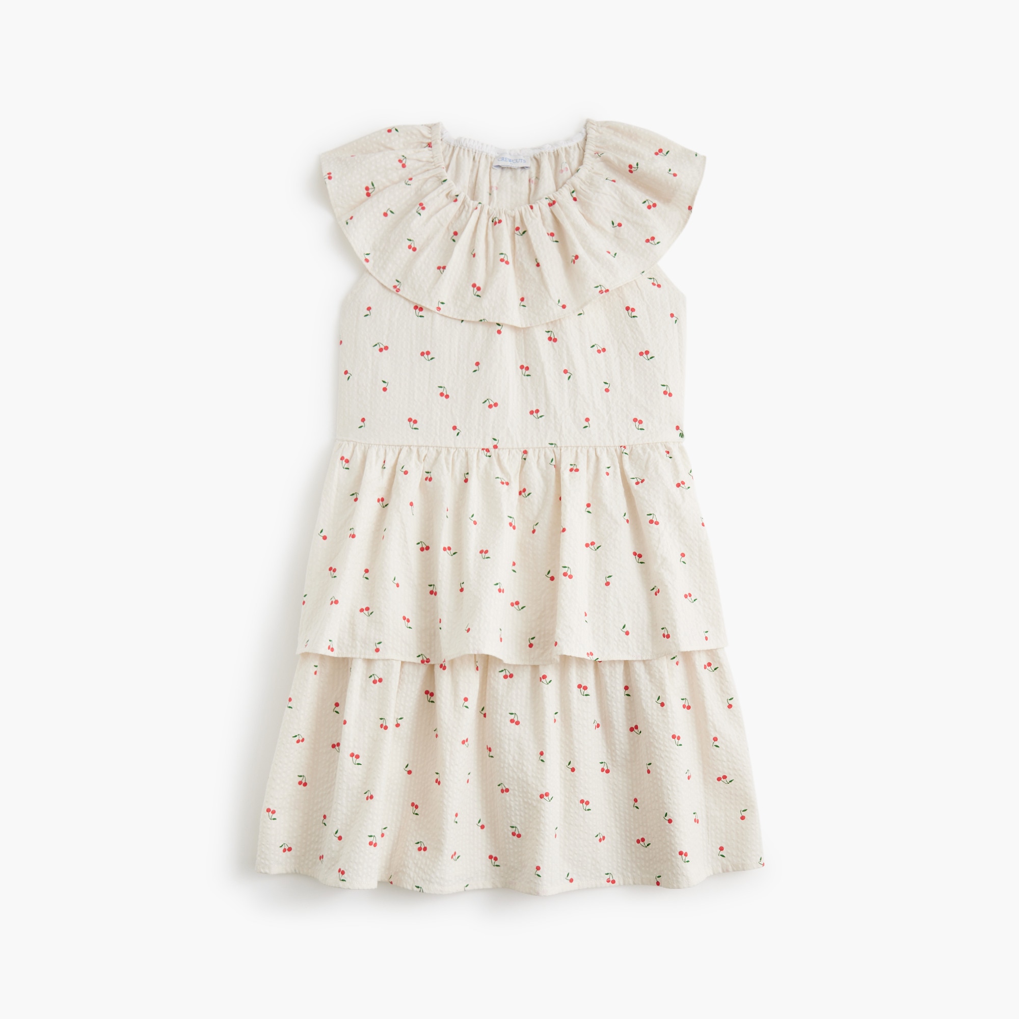 Girls seersucker tiered cherry dress 60$