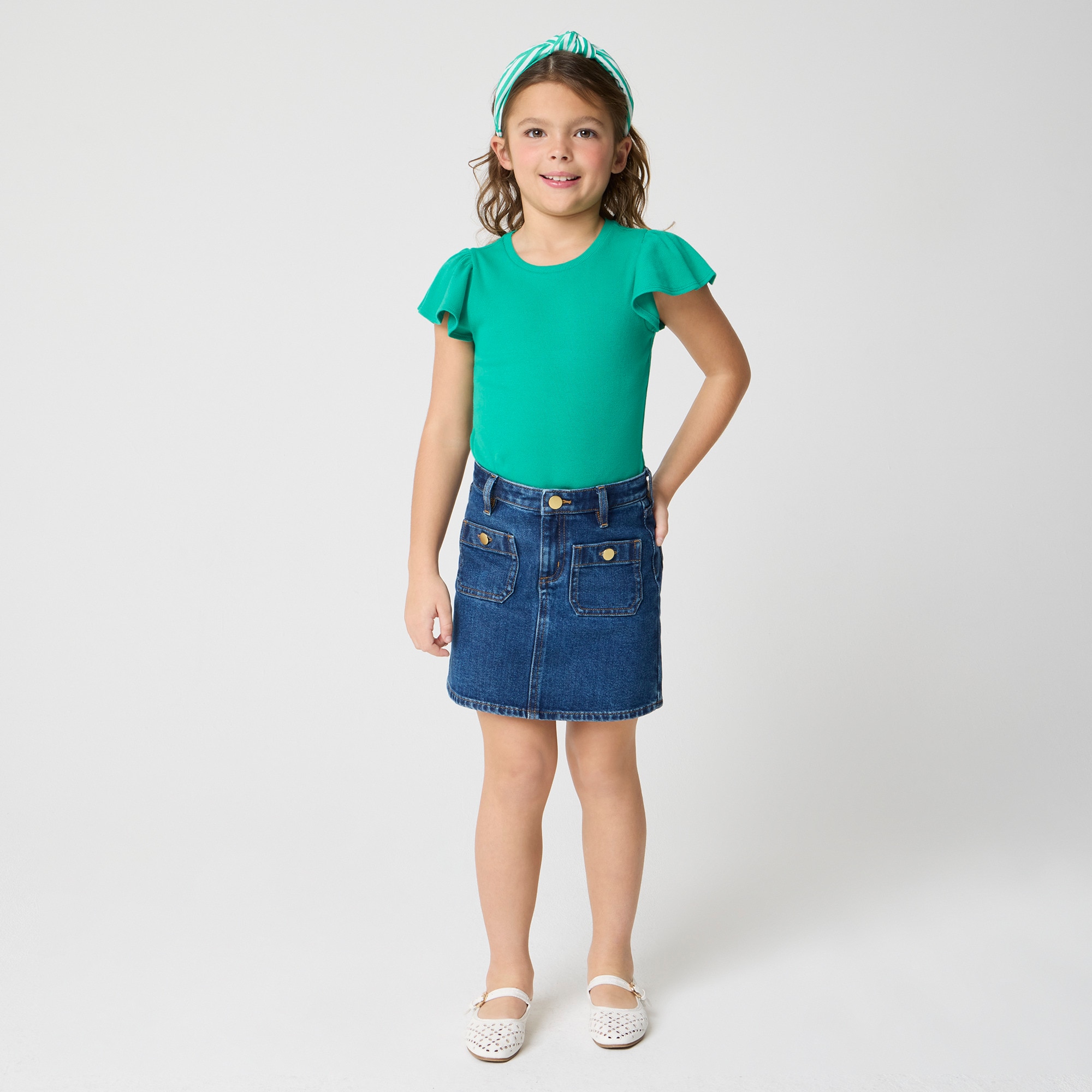 Girls' denim patch-pocket sailor skirt