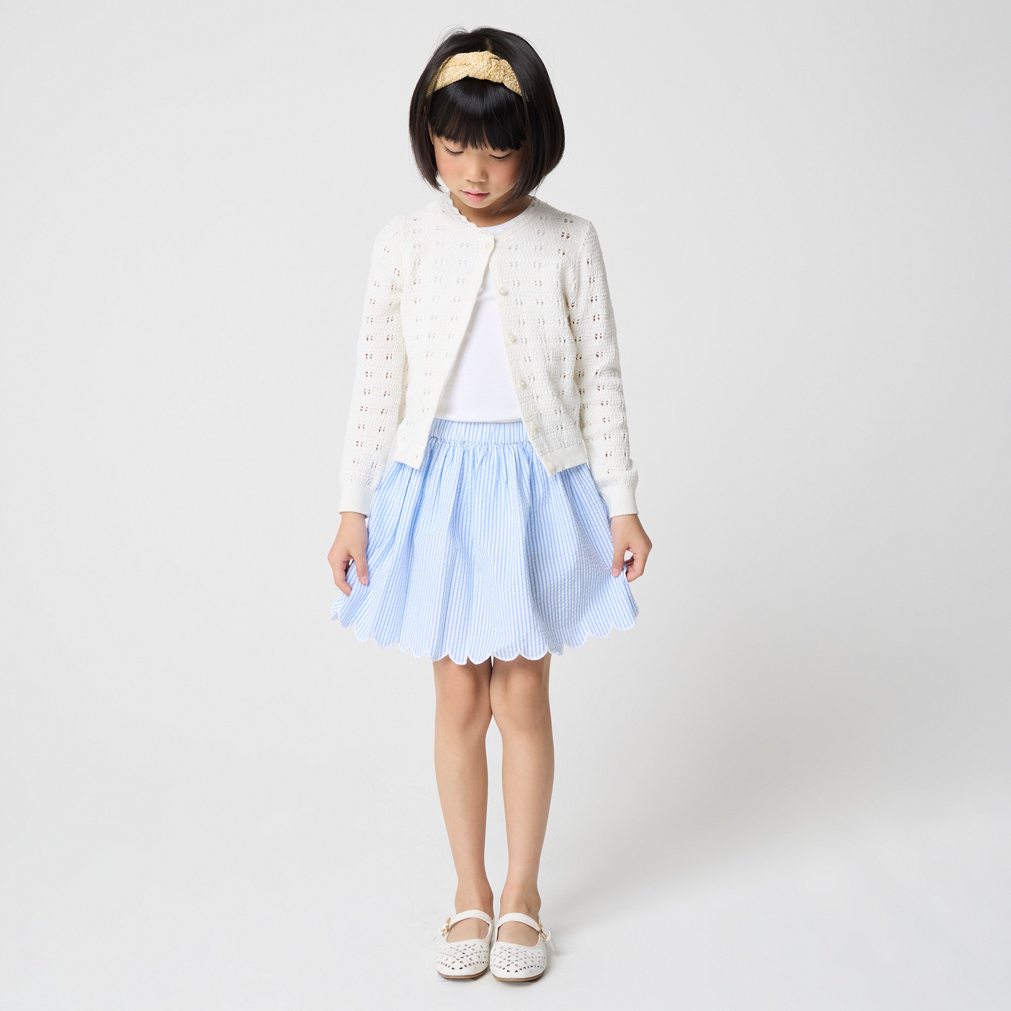 Girls scallop-hem seersucker skirt 48$