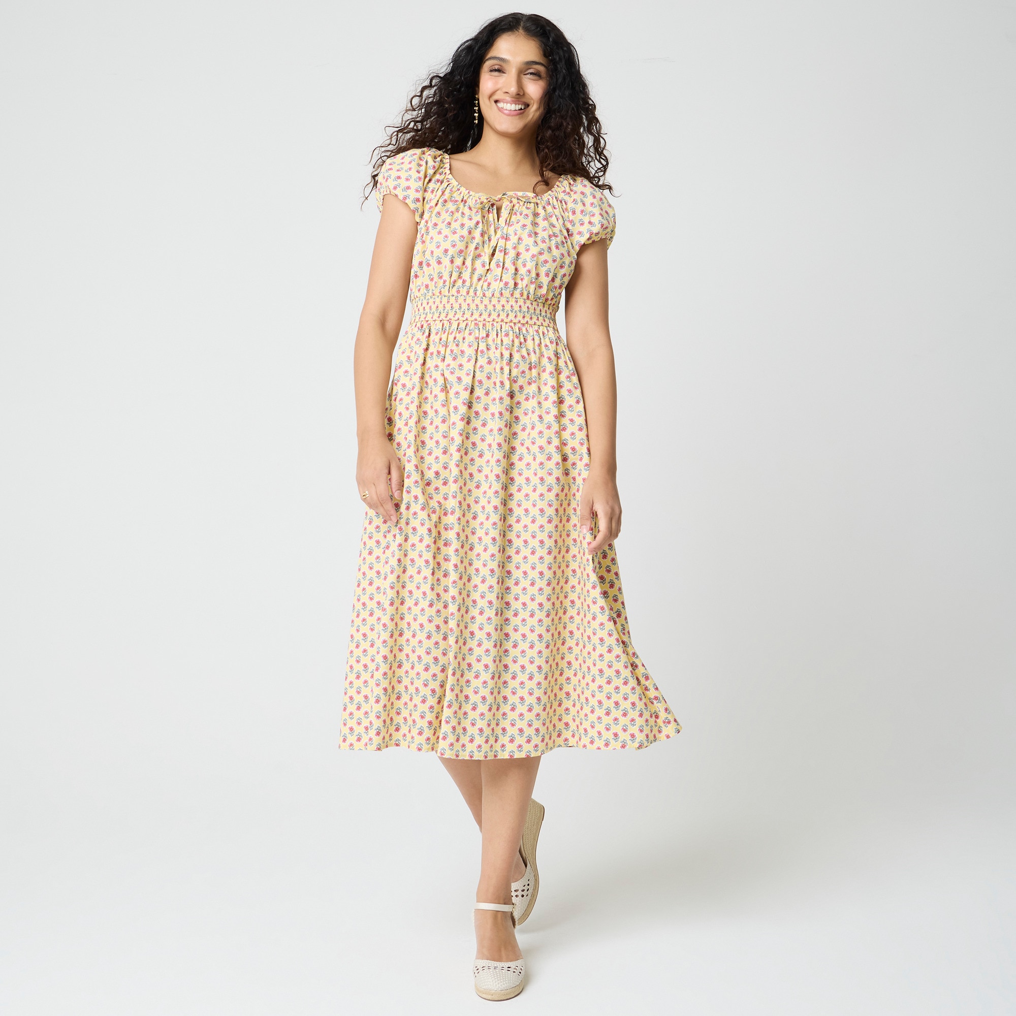 Floral smocked-waist midi dress 100$