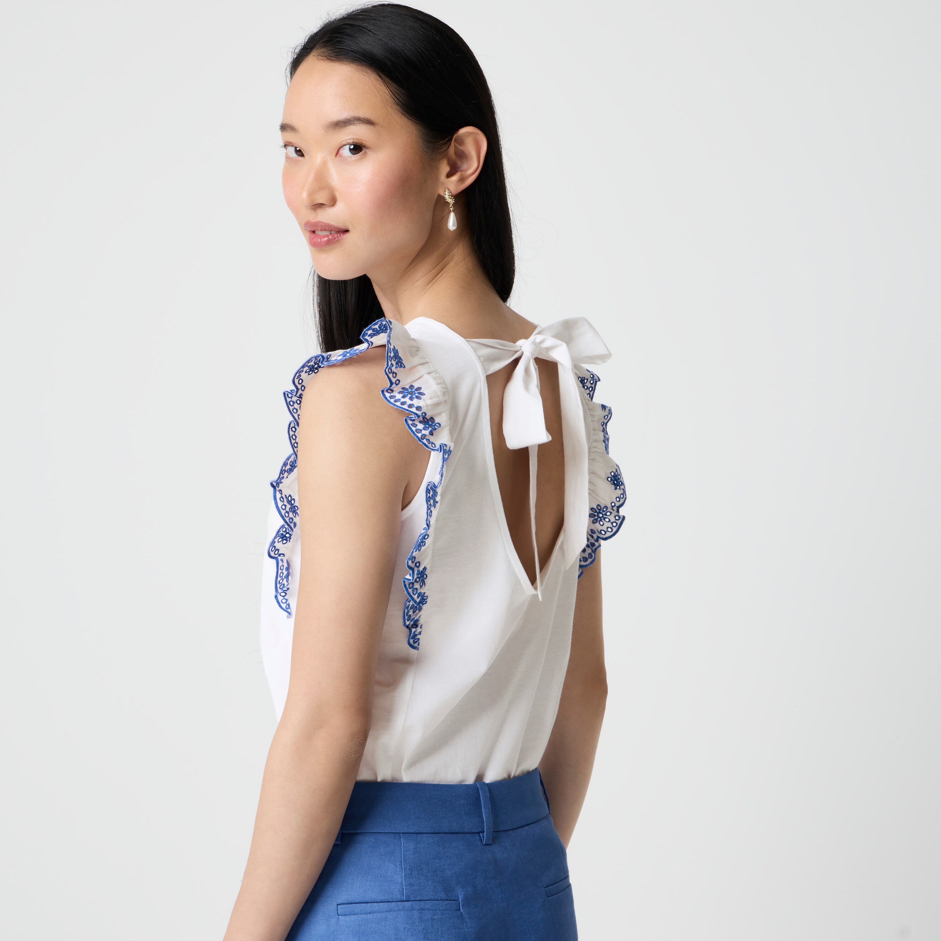 Eyelet flutter-sleeve tank top