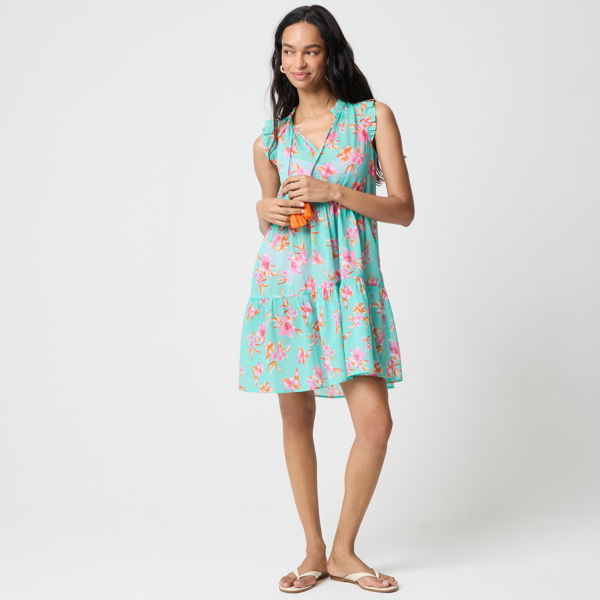 Ruffle-sleeve tiered cover-up 34$