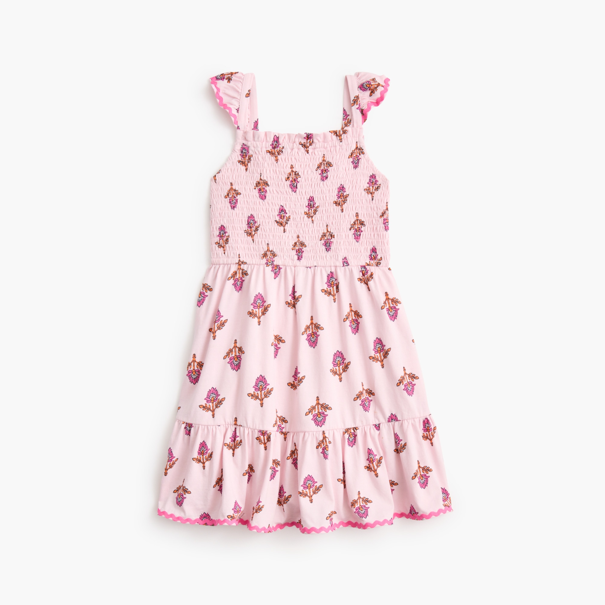 Girls block-print smocked rickrack-trim dress 56$