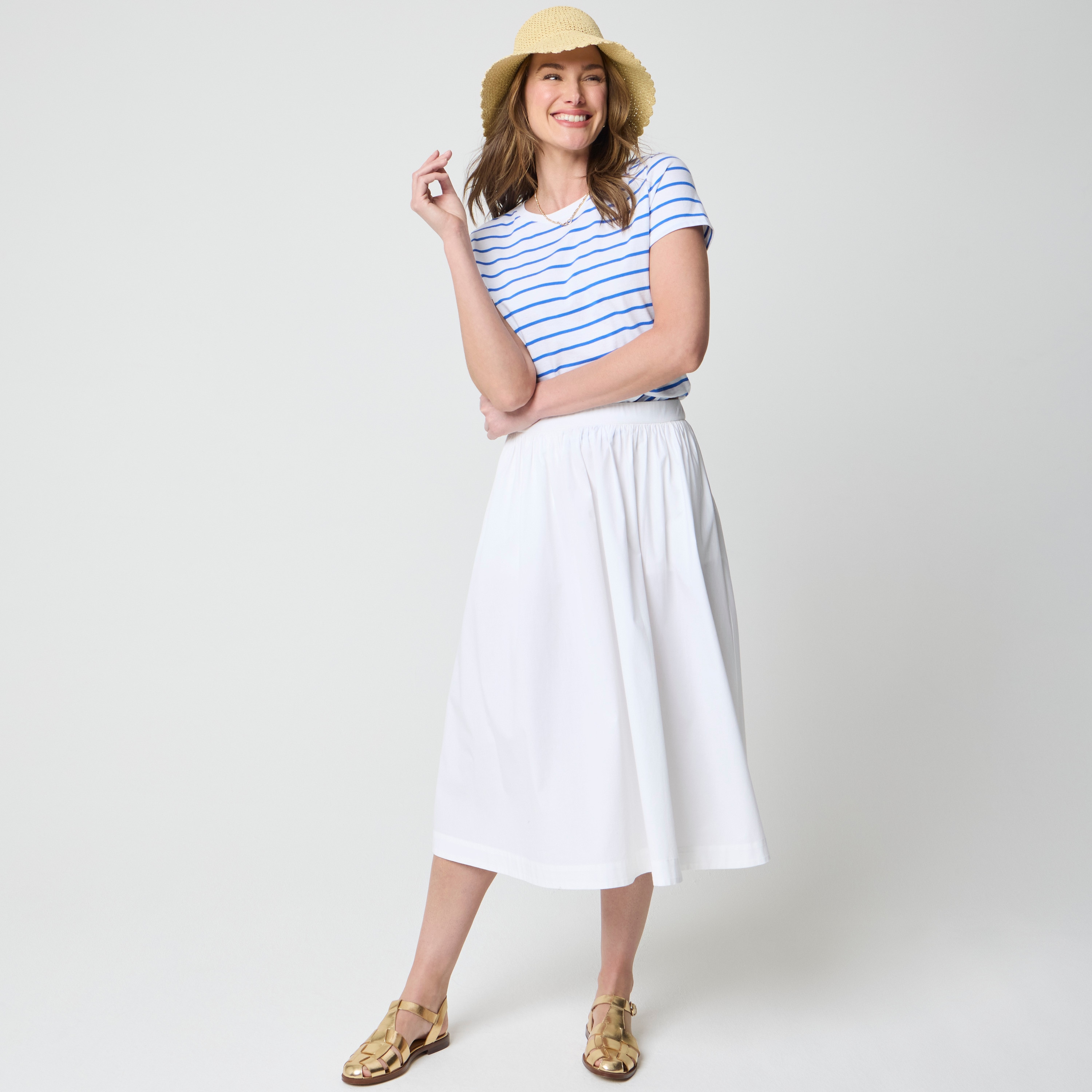 Poplin pull-on midi skirt 47$