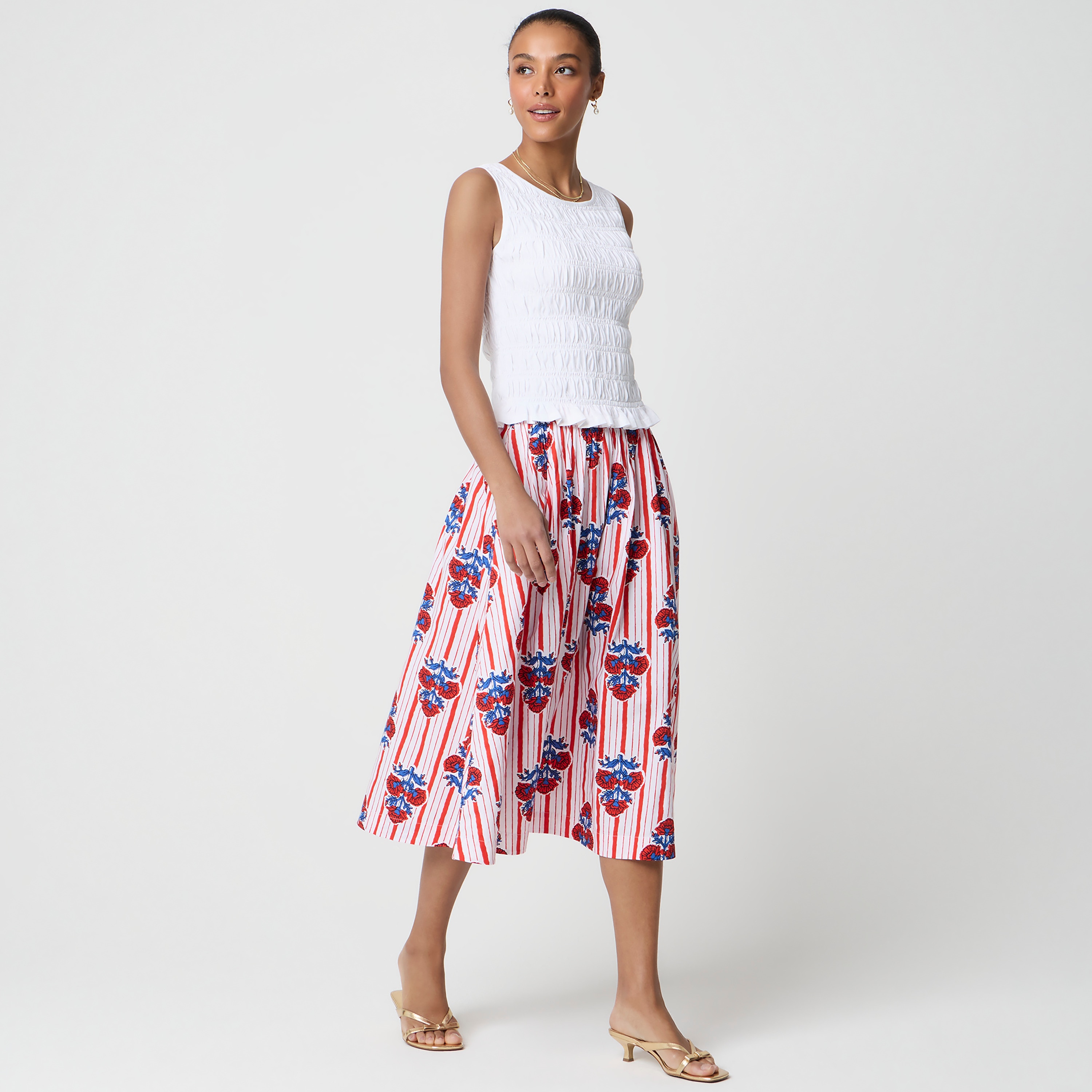 Petite poplin pull-on midi skirt $59