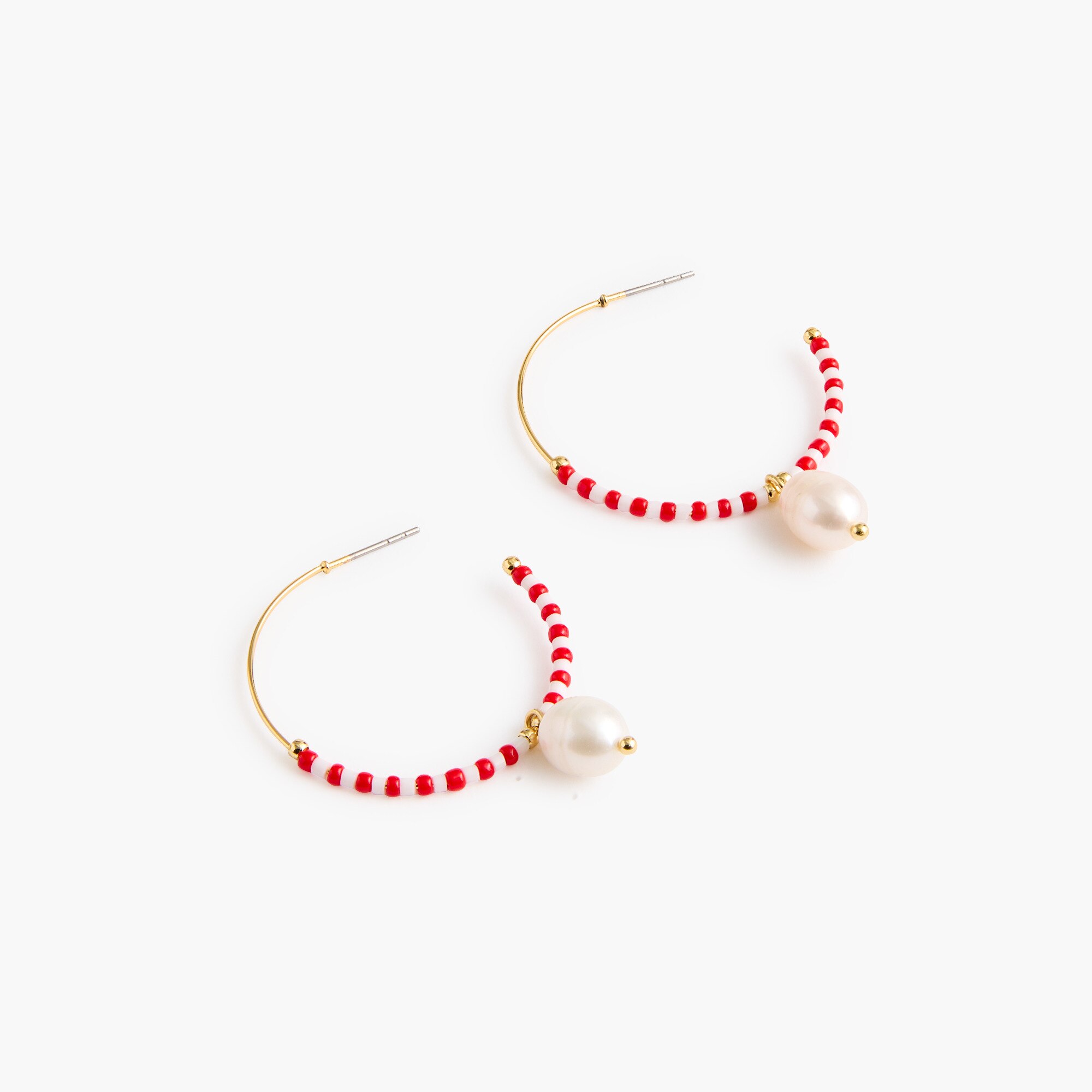 Beaded pearl drop hoop earrings