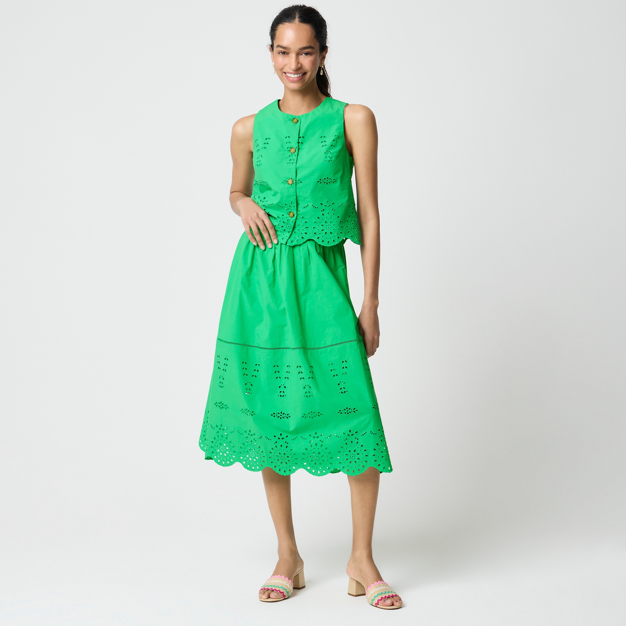 Petite scallop-hem eyelet midi skirt 65$