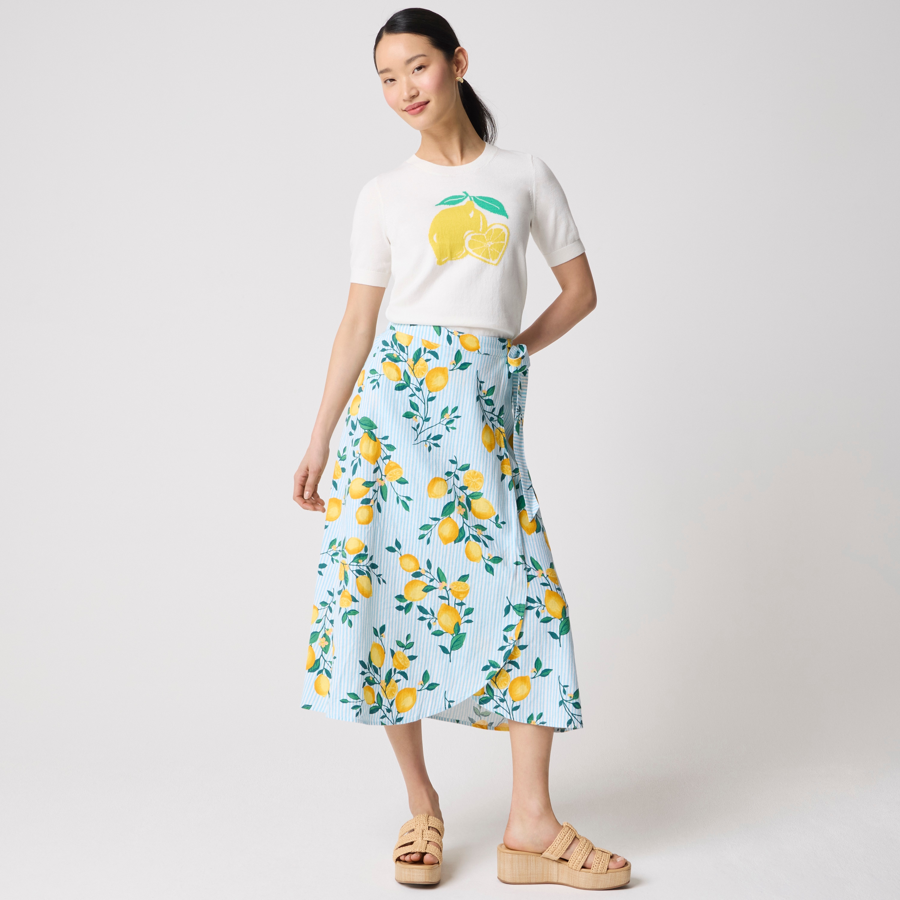 Linen-blend faux-wrap skirt 59$