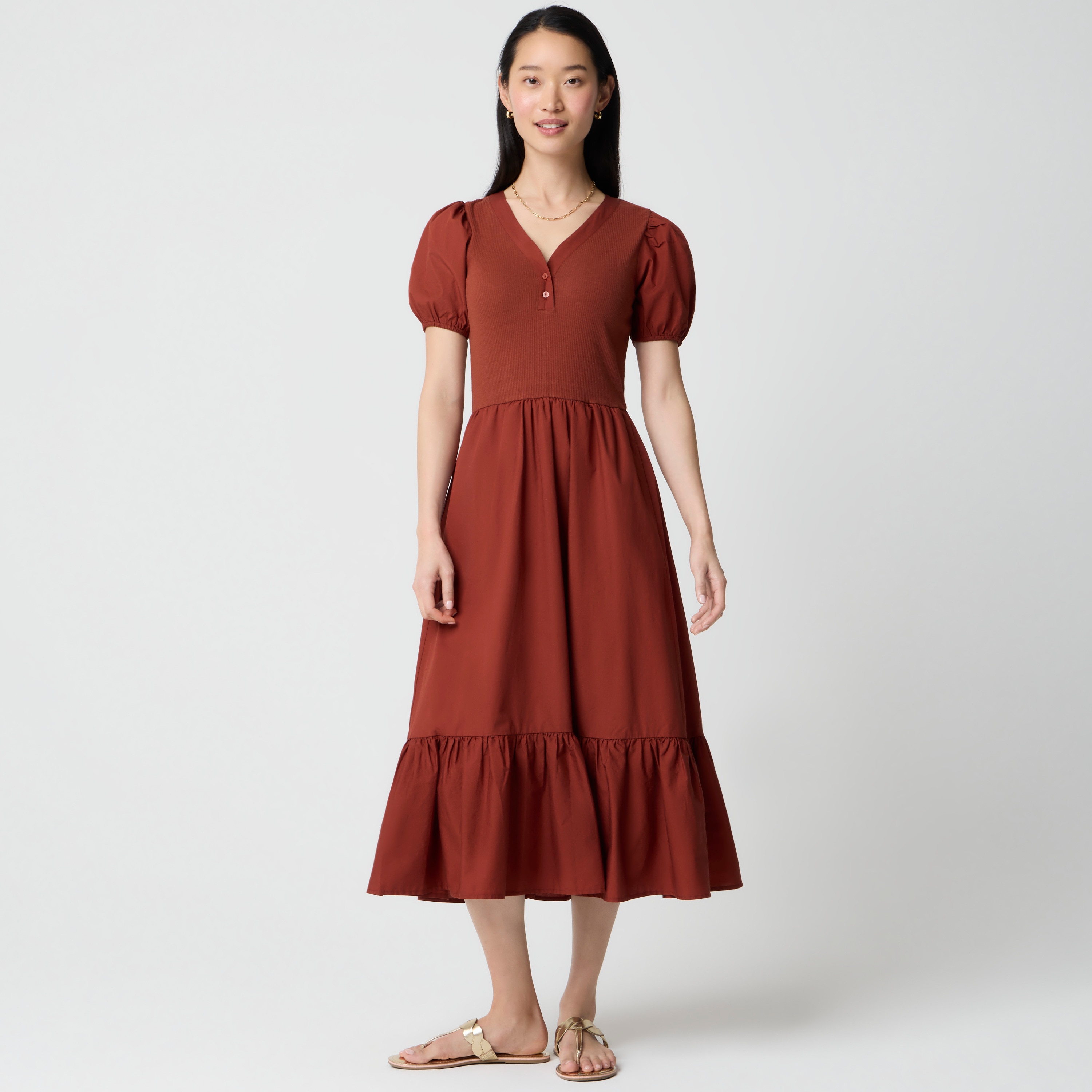 V-neck mixed-media dress