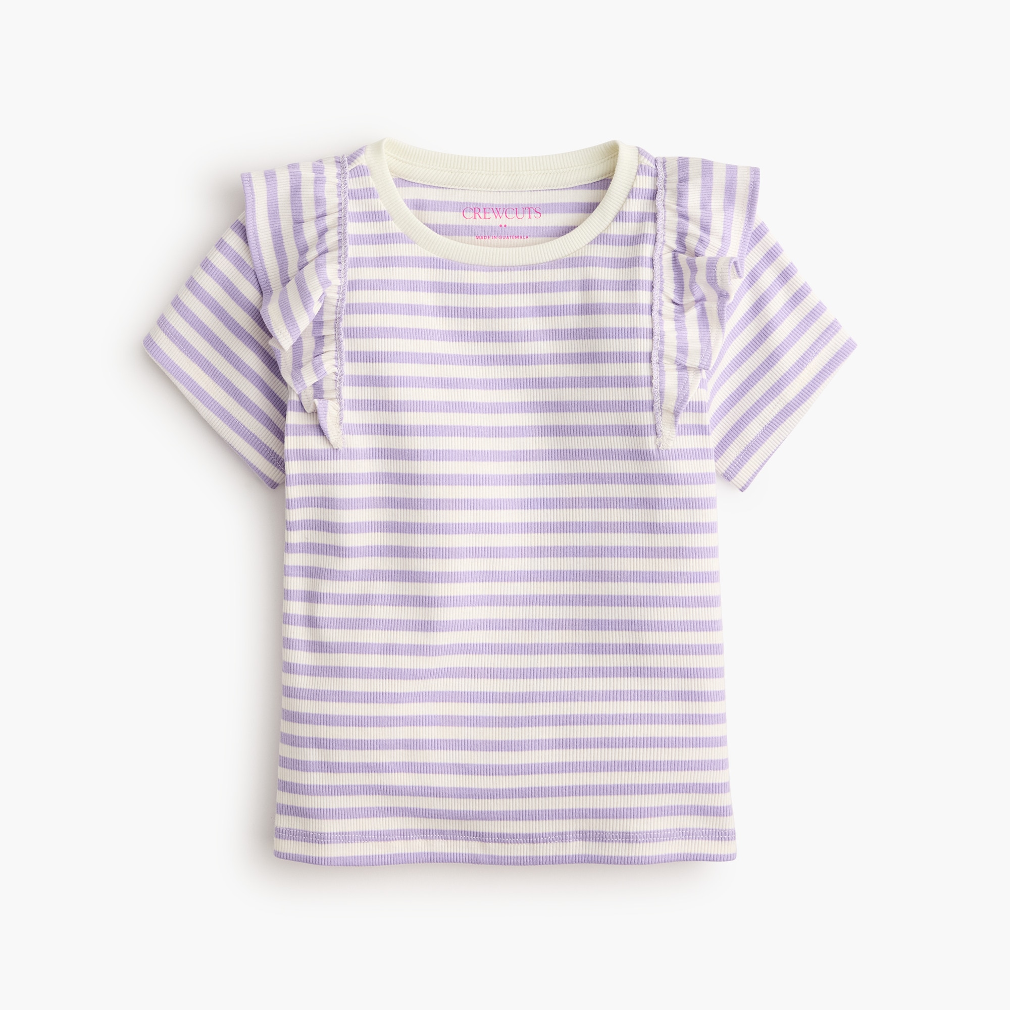 Girls' short-sleeve striped ruffle-sleeve tee