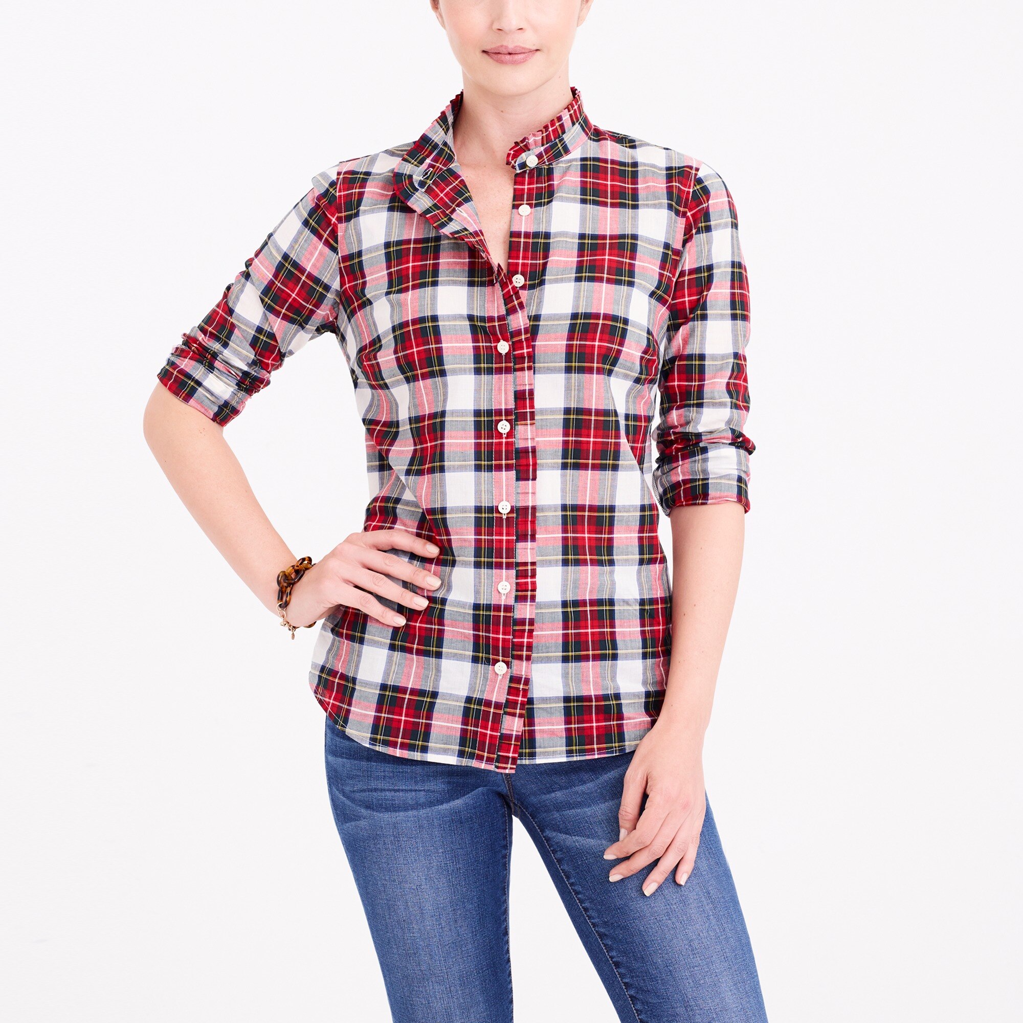 J.Crew Factory Rufflefront plaid shirt