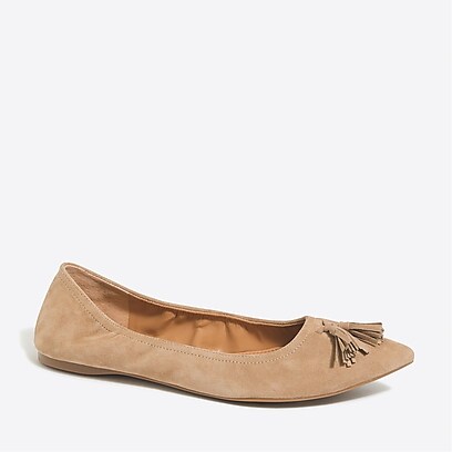 factory womens Suede stretch tassel flats