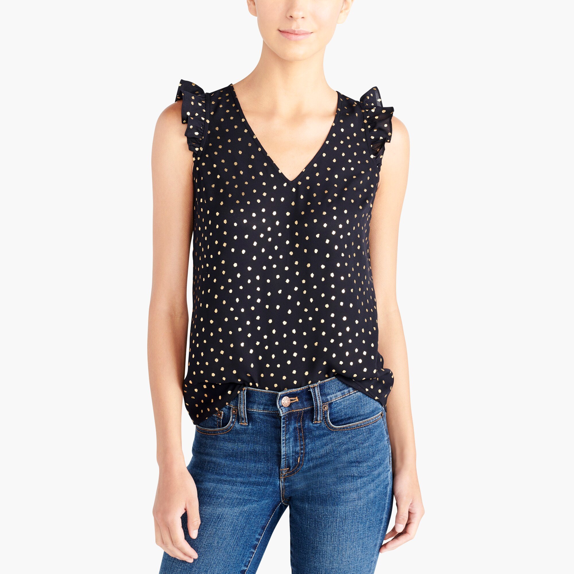 J.Crew Factory Printed sleeveless ruffle top