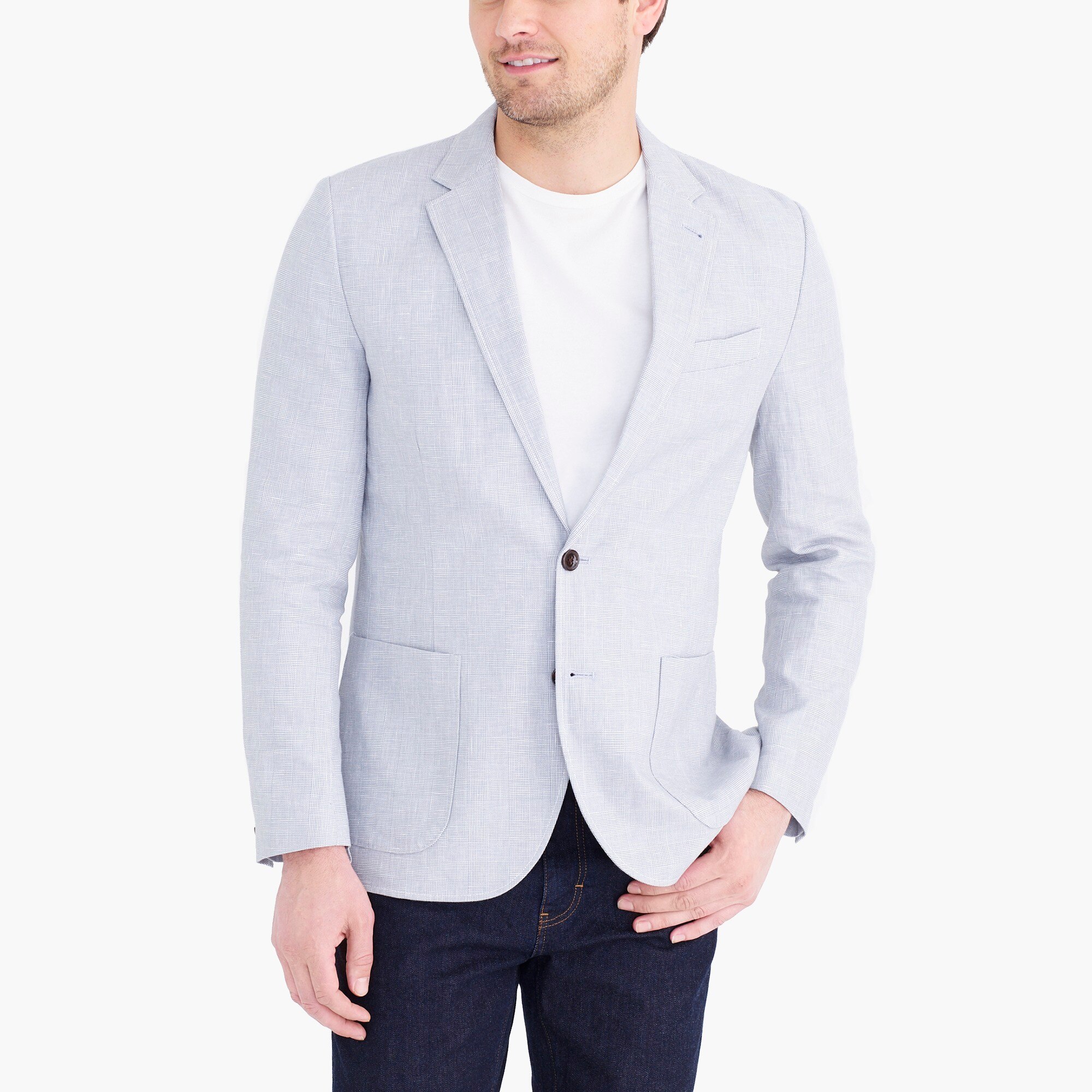 man shirt photo session outfit j.crew factory slim thompson blazer in linen-cotton