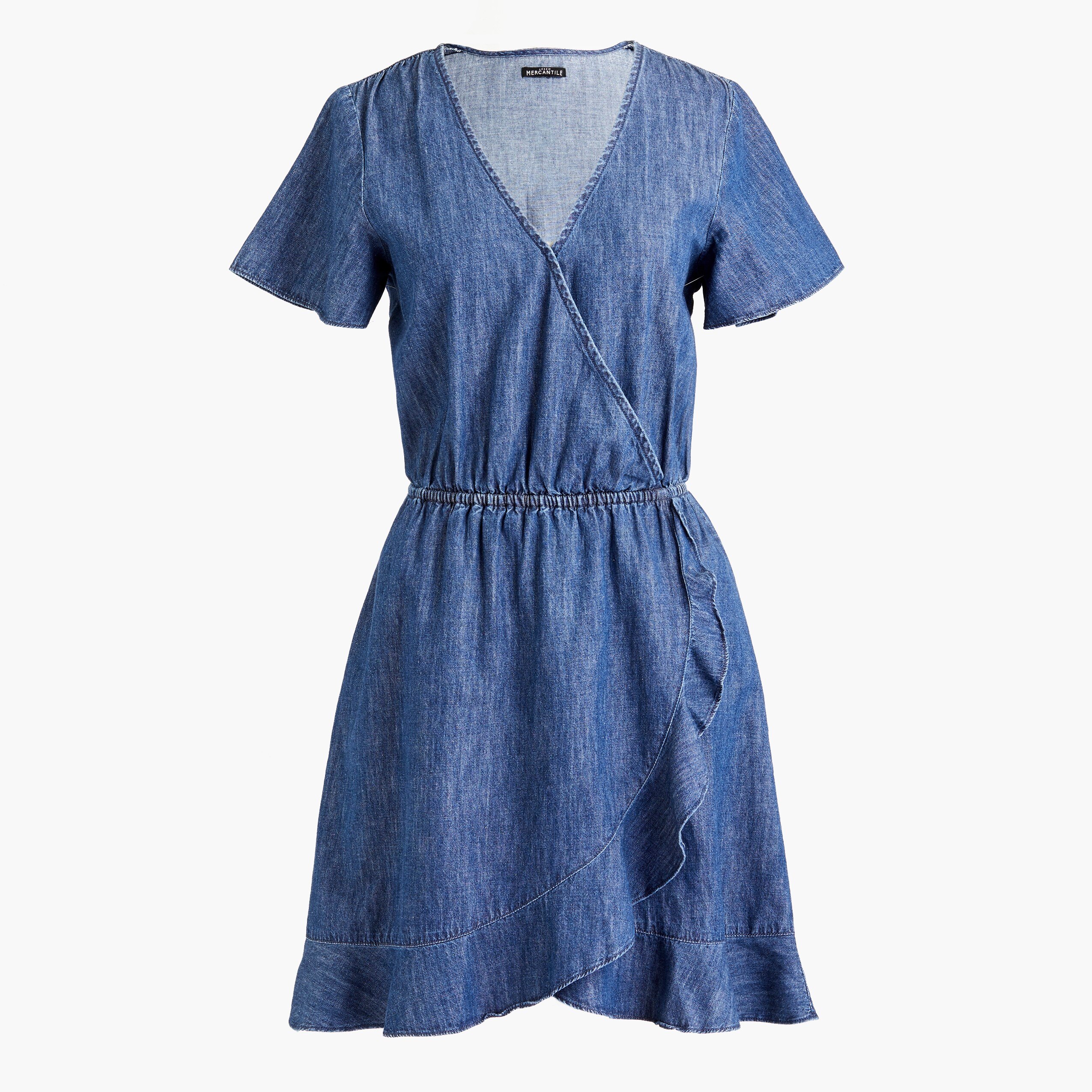 j.crew factory: chambray ruffle faux-wrap dress